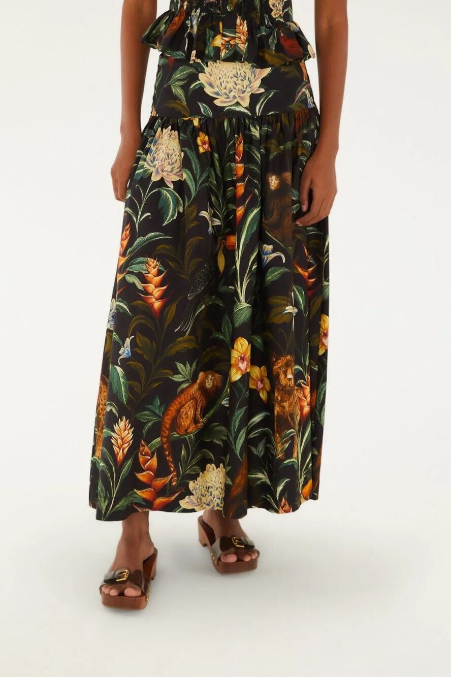 Farm Rio Night Fauna Printed Maxi Skirt
